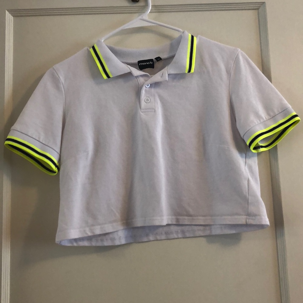 White cropped shirt with neon green stripes